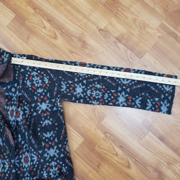 Free People Navajo Style Alpaca Wool Blend Blazer Cardigan Sz M Red Grey - Picture 11 of 11